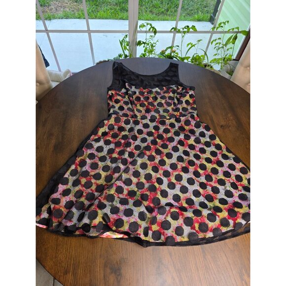 Betsey Johnson Polka Dot Illusion Skater Dress Floral - Picture 11 of 16